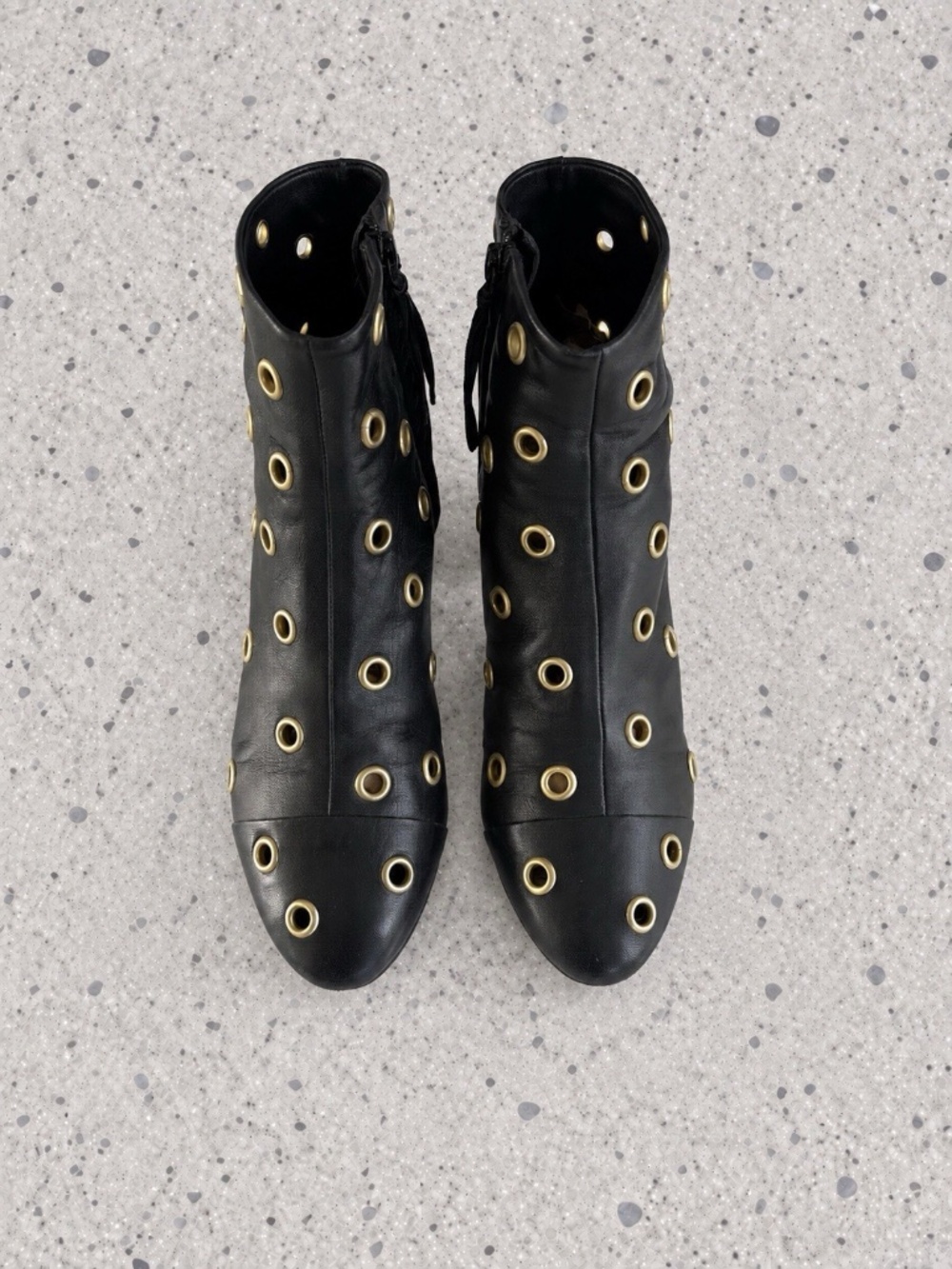 Isabel Marant Black Danay Eyelet Embellished Leather Ankle Boots Sz 37 / 7 US❤️